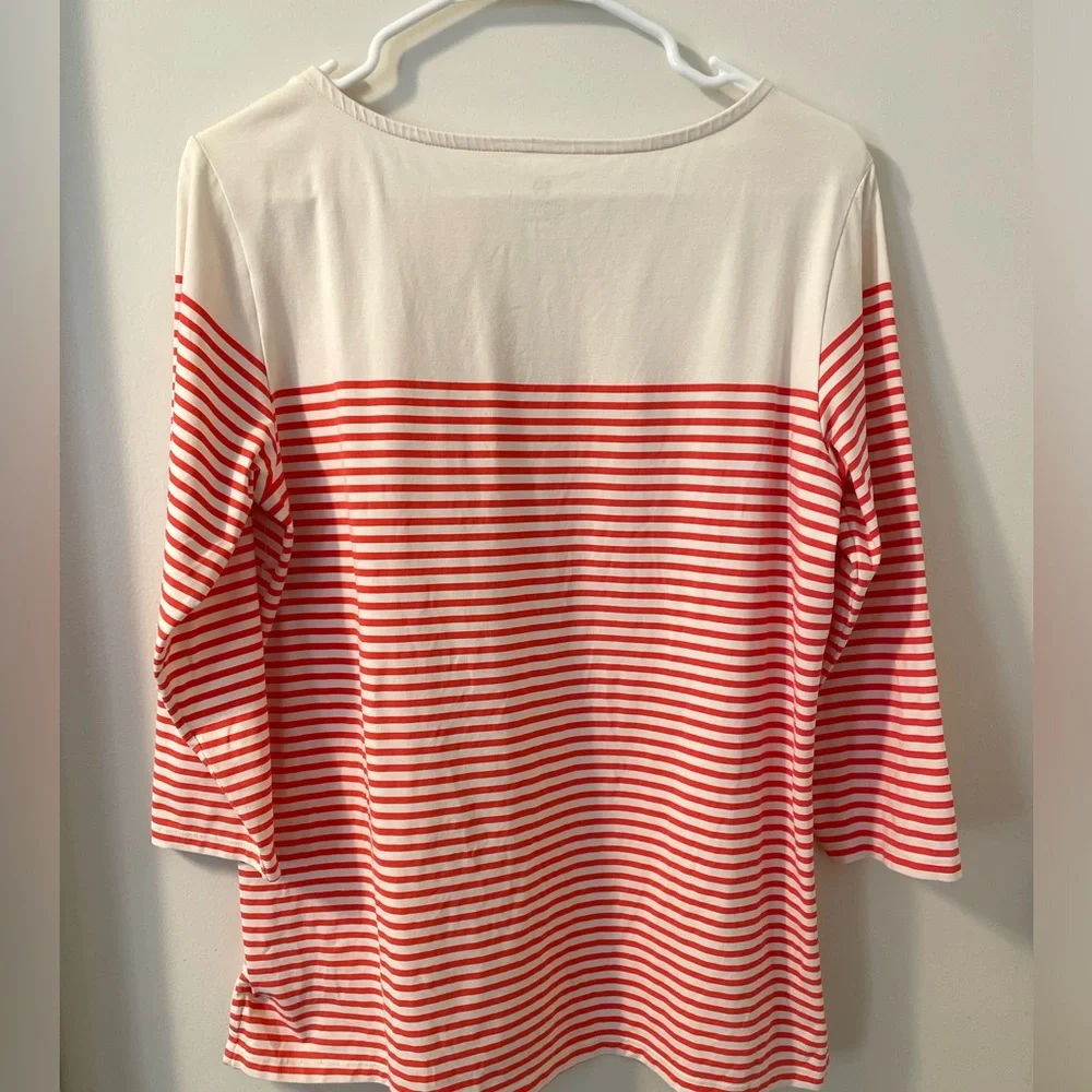 Spartina 449 Vibrant Red Ivory Striped Boatneck 1/2 sleeve Top Size L